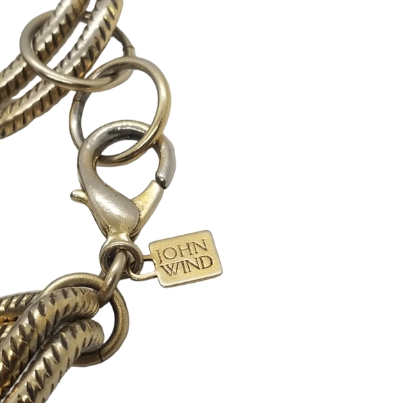 JOHN WIND DESIGNER RETIRED GOLDTONED DOUBLE HOLLOW LINK CHAIN BRACELET - Picture 6 of 9